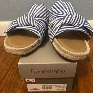 Blue White Stripe Bow Slides